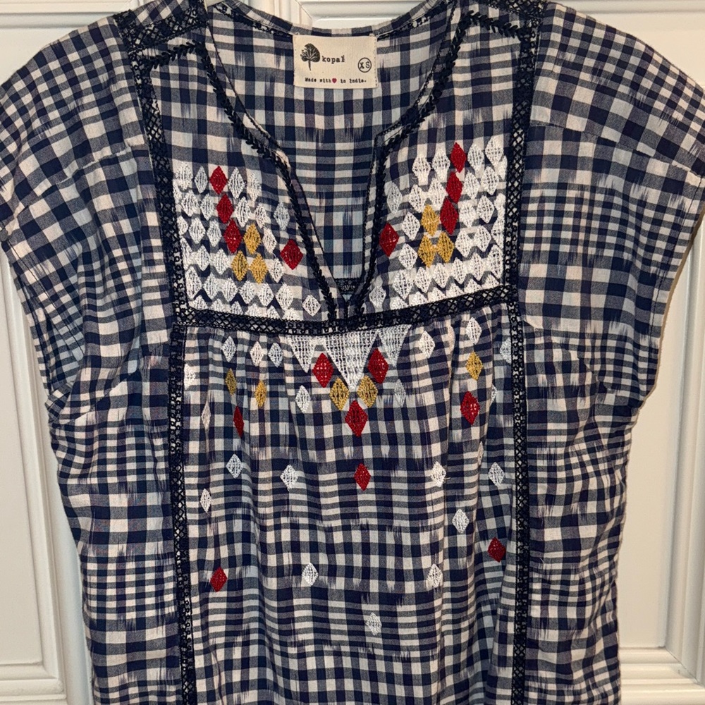 Kopal Navy & White Embroidered Peasant Top